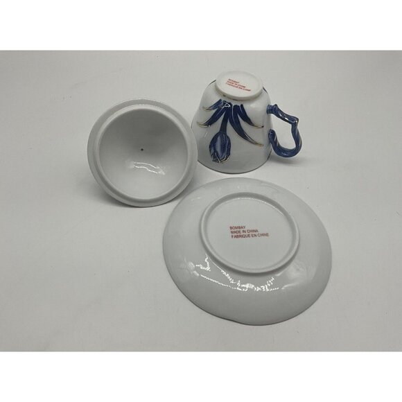 Bombay Company VTG Lidded Teacup and Saucer Set Collectible Blue/White Floral  1 - Picture 14 of 16